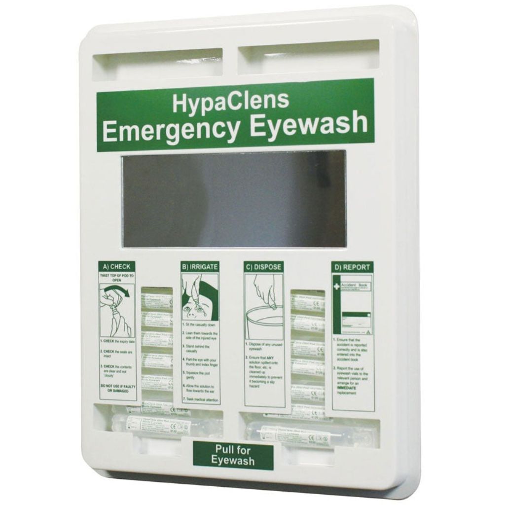 The HypaClens 20ml Eye Wash Dispenser is a wall-mounted unit designed to ensure that emergency eye wash is easily accessible when needed.
