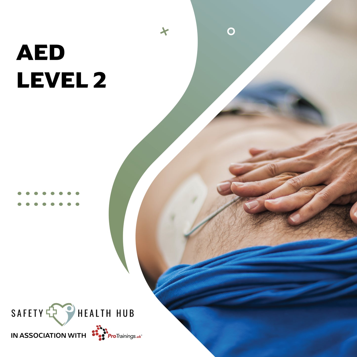 Person receiving acupuncture with text 'AED Level 2' and 'Safety Health Hub' branding.