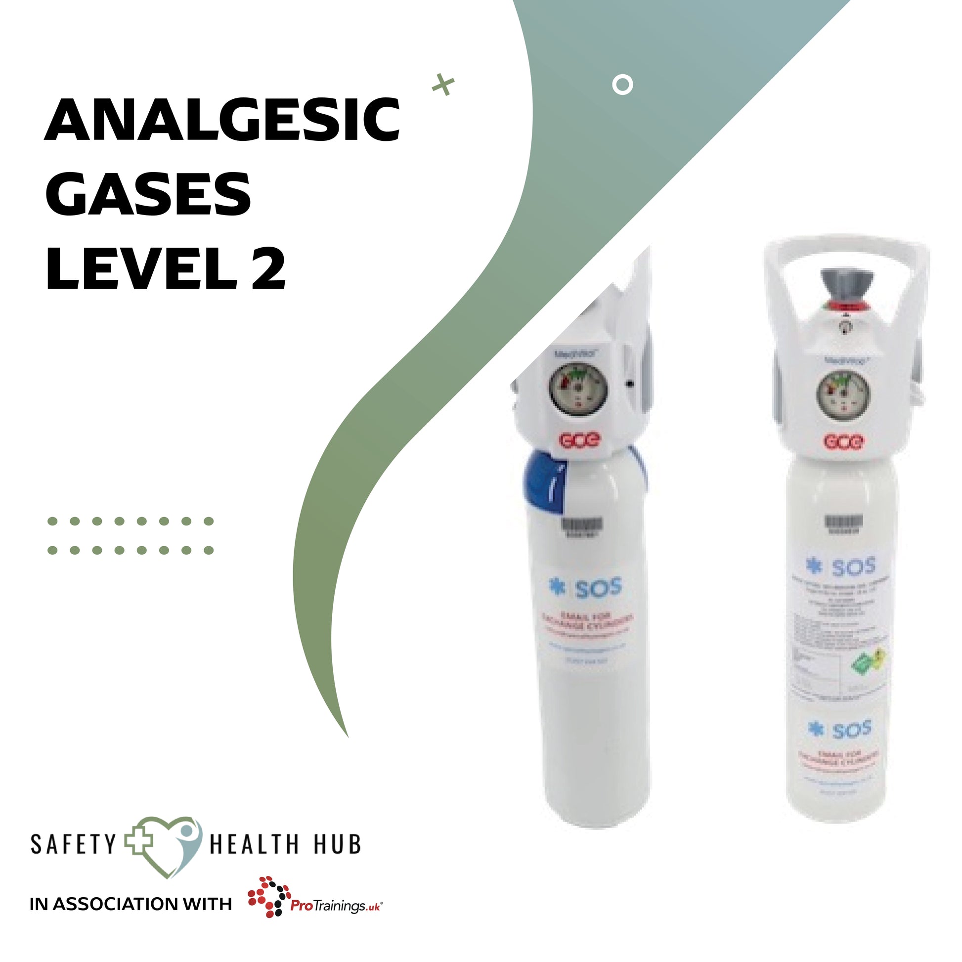 Two ECG analgesic gas cylinders with 'Safety Health Hub' branding on a white background.