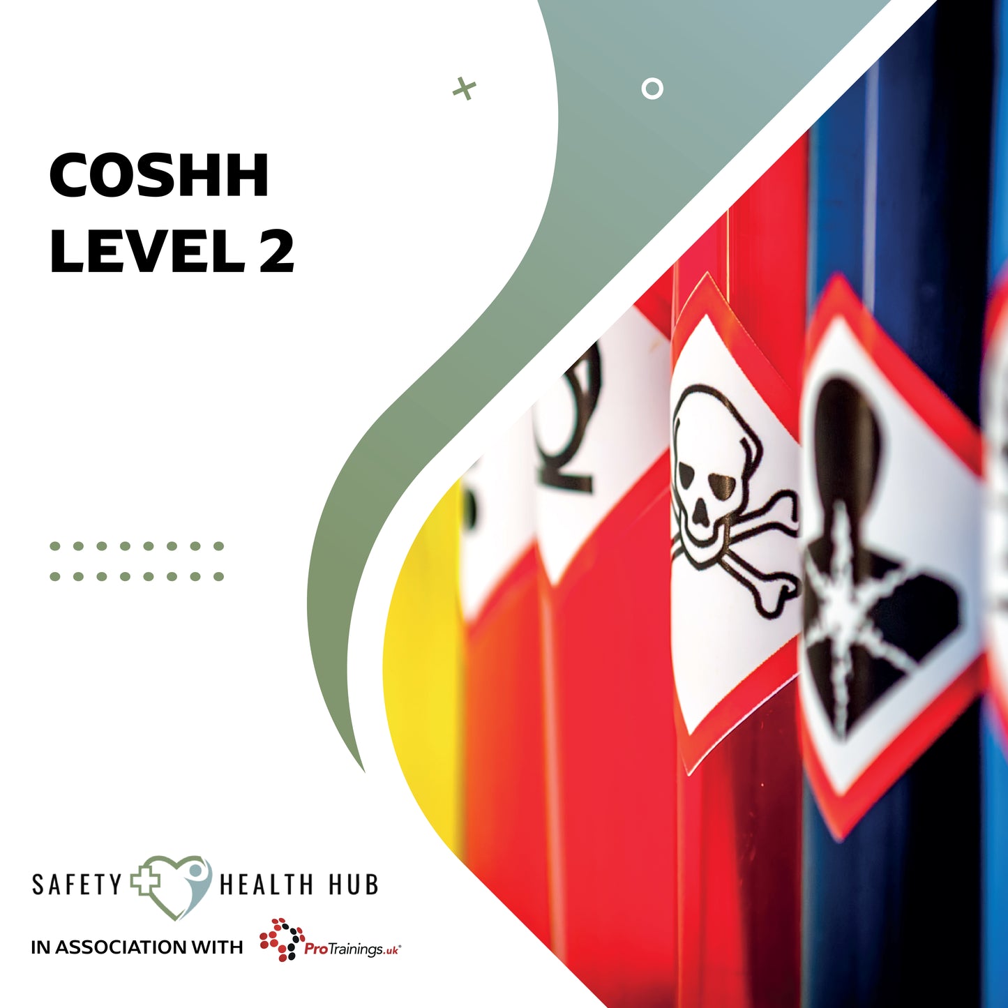 COSHH Level 2 training book cover with safety symbols and 'Safety Health Hub' branding.