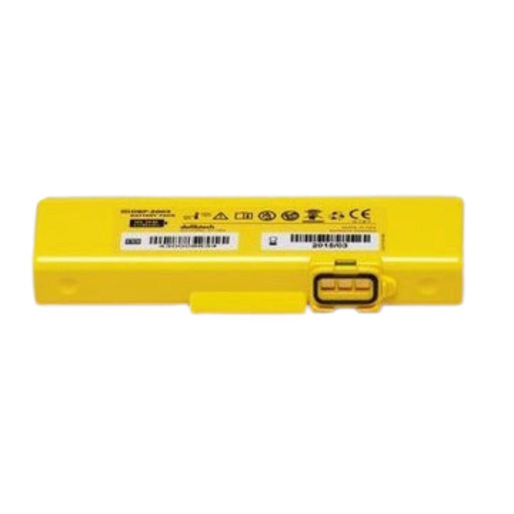 Yellow battery pack with labels on a white background