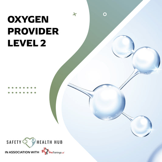Oxygen Provider Level 2 certification graphic with molecular structure and Safety Health Hub branding.