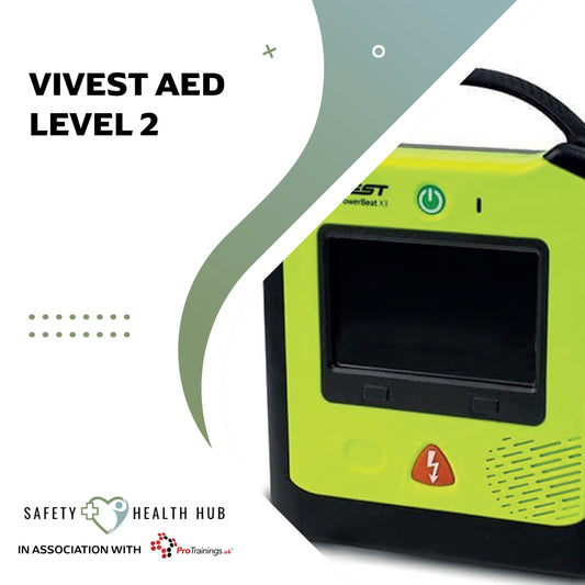 Vivest AED Level 2 device with green and black design on a white background